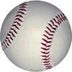 A white baseball with red stitching on a plain background.