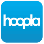 The Hoopla app logo, featuring the word hoopla in bold white lowercase letters centered on a rounded blue square background with a subtle gradient.