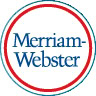 The Merriam-Webster logo features the words Merriam-Webster in blue text inside a white circle with a red and blue border.