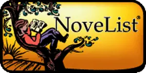 Illustration of a person sitting on a tree branch reading a book, with the word NoveList in large text on a yellow background.